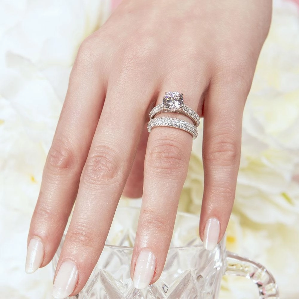 Rhodium Plated 925 Sterling Silver Micro Pave Shank Bridal Single Center Stone Ring - GMR00204