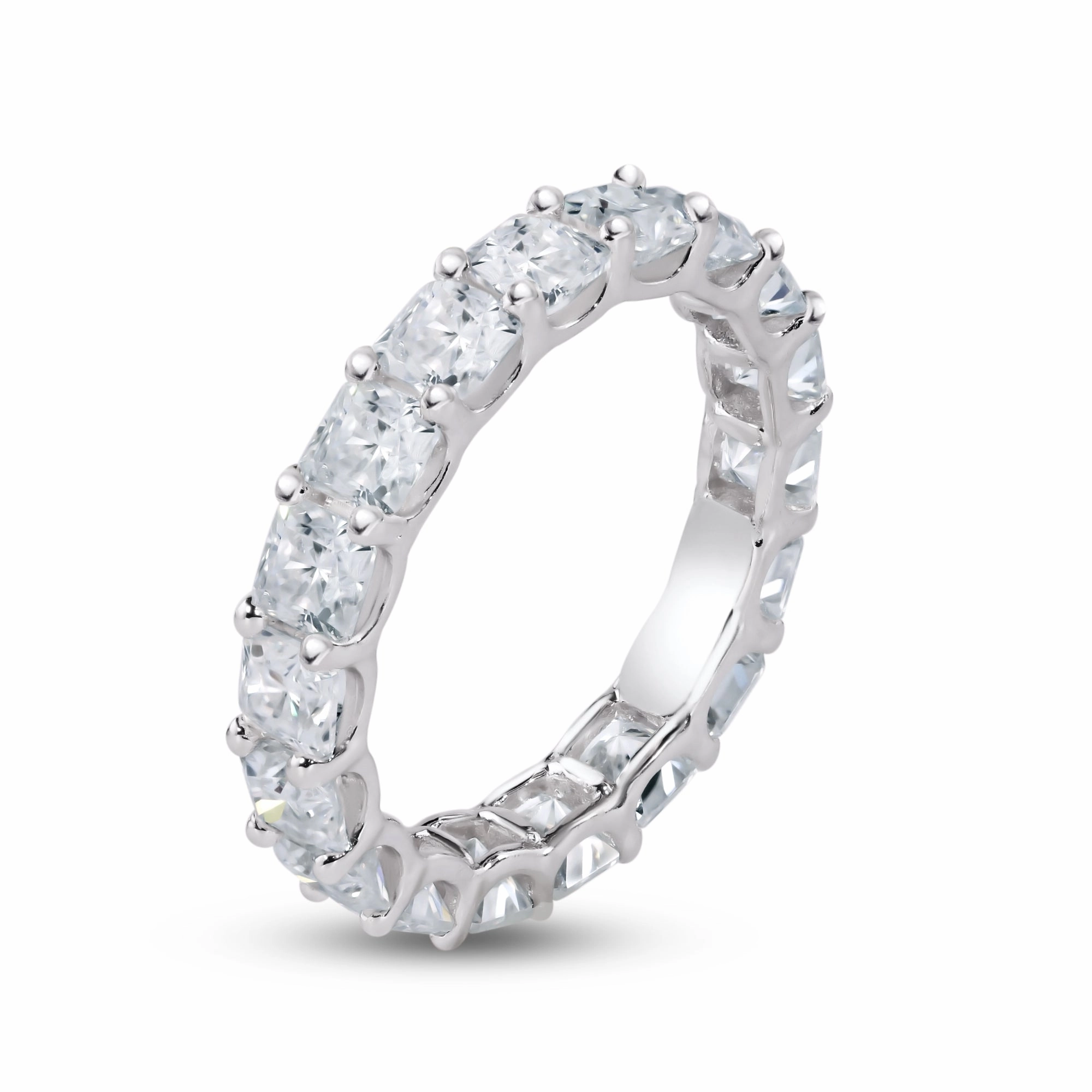 Rhodium Plated 925 Sterling Silver Moissanite 3.8mm Eternity Band Ring - MGMR00006