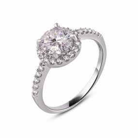 Rhodium Plated 925 Sterling Silver Moissanite Stone Engagement Halo Ring - MGMR00010