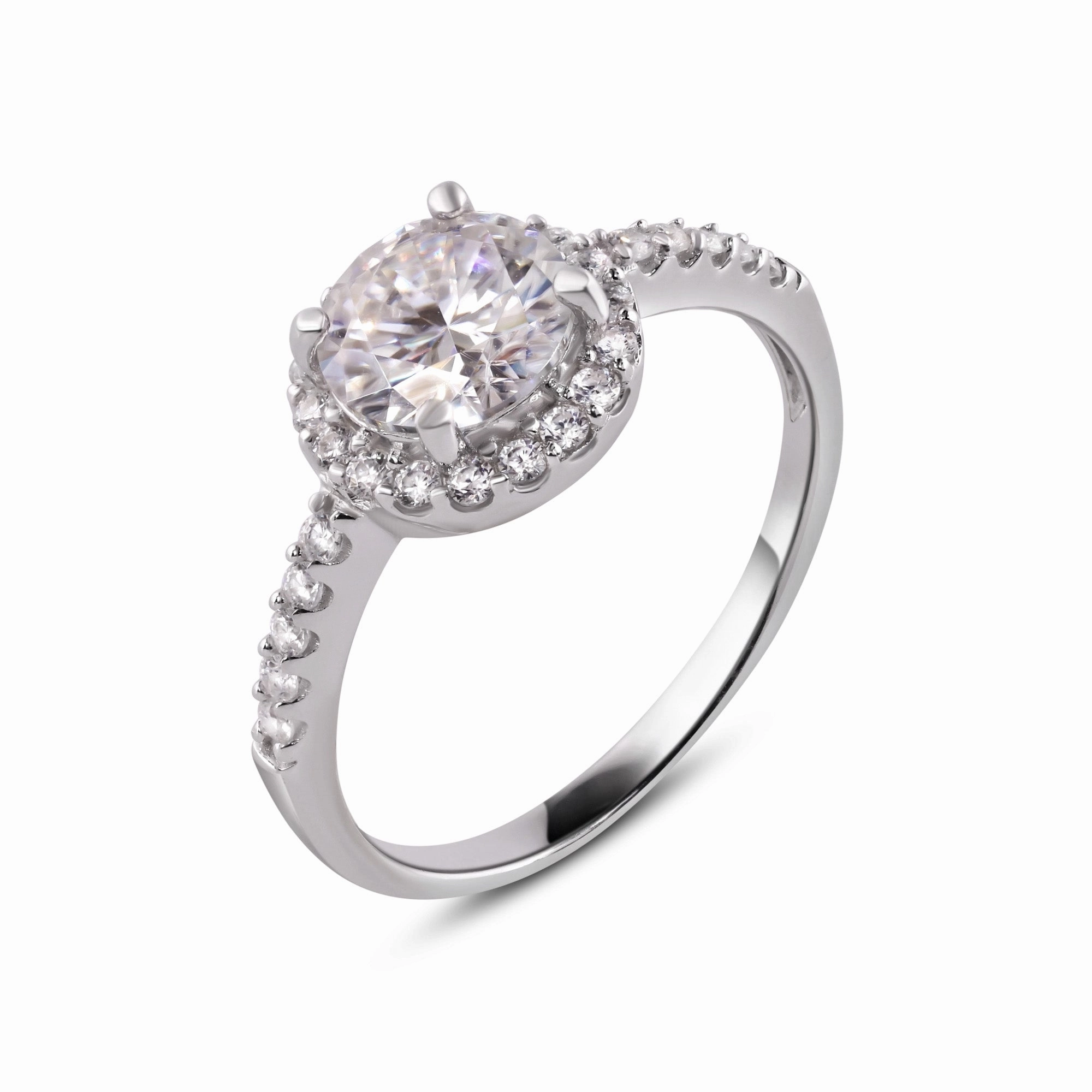 Rhodium Plated 925 Sterling Silver Moissanite Stone Engagement Halo Ring - MGMR00010