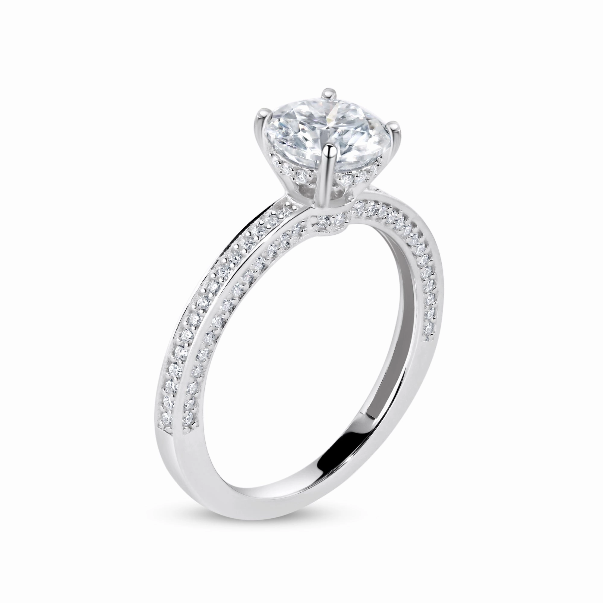 Rhodium Plated 925 Sterling Silver Moissanite Stone Engagement Ring - MGMR00009
