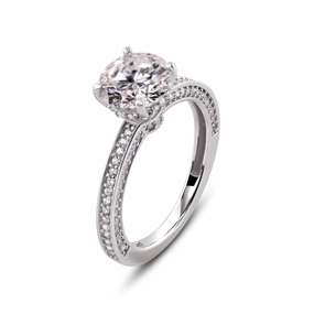 Rhodium Plated 925 Sterling Silver Moissanite Stone Engagement Ring - MGMR00009