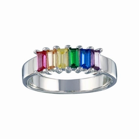 Rhodium Plated 925 Sterling Silver Multicolor Baguette CZ Ring - BGR01313