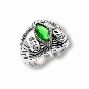 Rhodium Plated 925 Sterling Silver Mystical Green Marquise CZ Intricate Leaf Detailed 19mm Ring - STRR1410