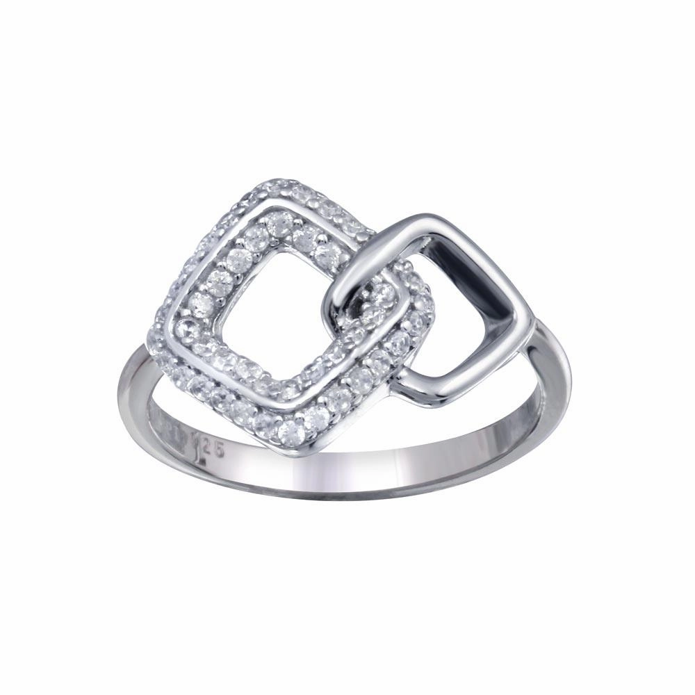 Rhodium Plated 925 Sterling Silver Open Diamond Link Clear CZ Ring - STR01160