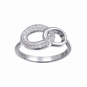 Rhodium Plated 925 Sterling Silver Open Oval Link Clear CZ Ring - STR01163