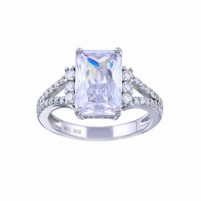Rhodium Plated 925 Sterling Silver Open Shank Rectangle Center CZ Bridal Ring - STR01140
