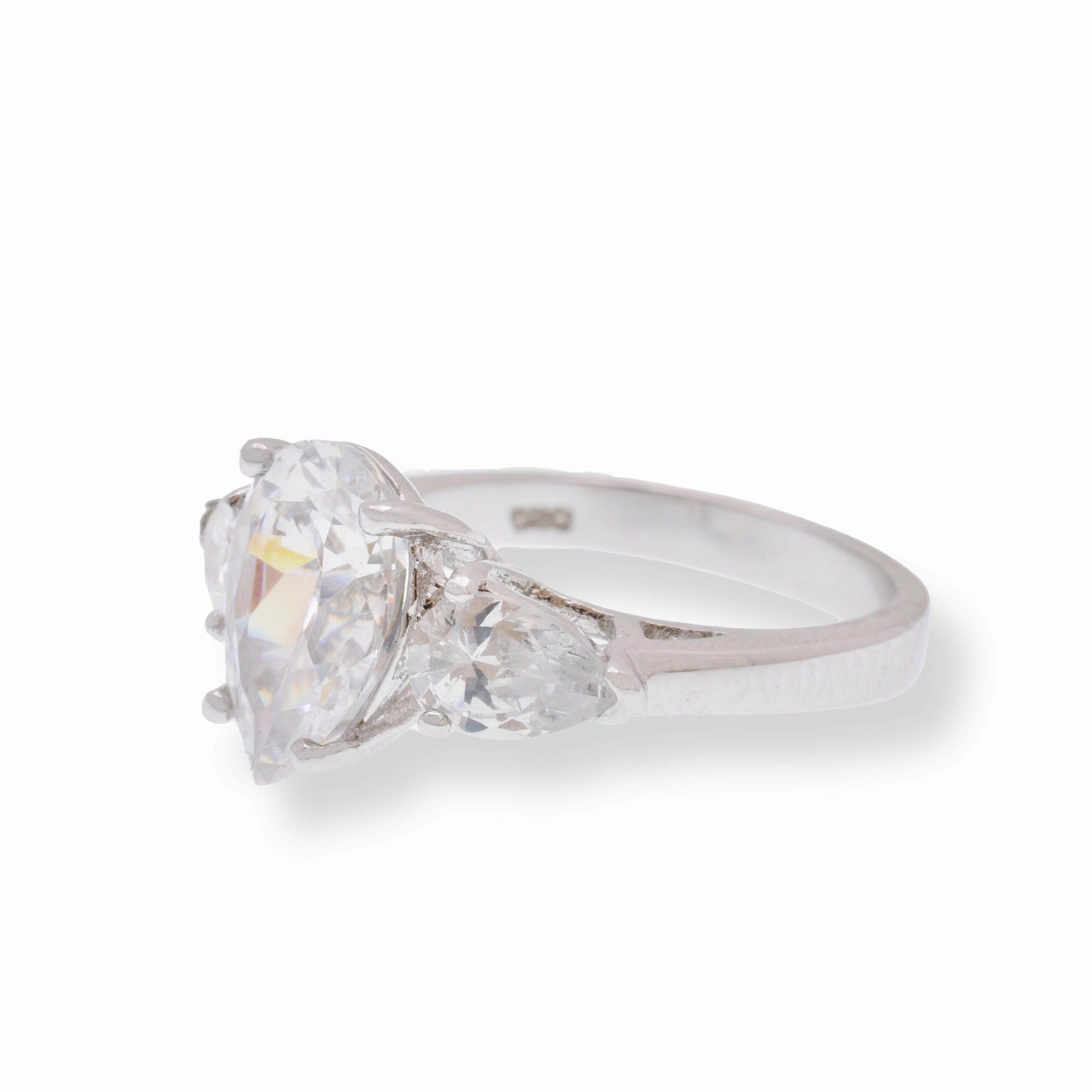 Rhodium Plated 925 Sterling Silver Past Present Future Pear Shaped CZ Ring - STR00034