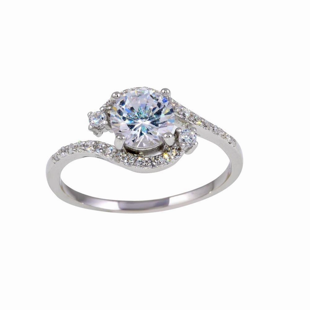 Rhodium Plated 925 Sterling Silver Round Center Ring - BGR01127