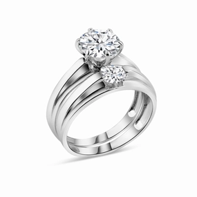 Rhodium Plated 925 Sterling Silver Round CZ Stone Bordered Trios Ring - GMR00283