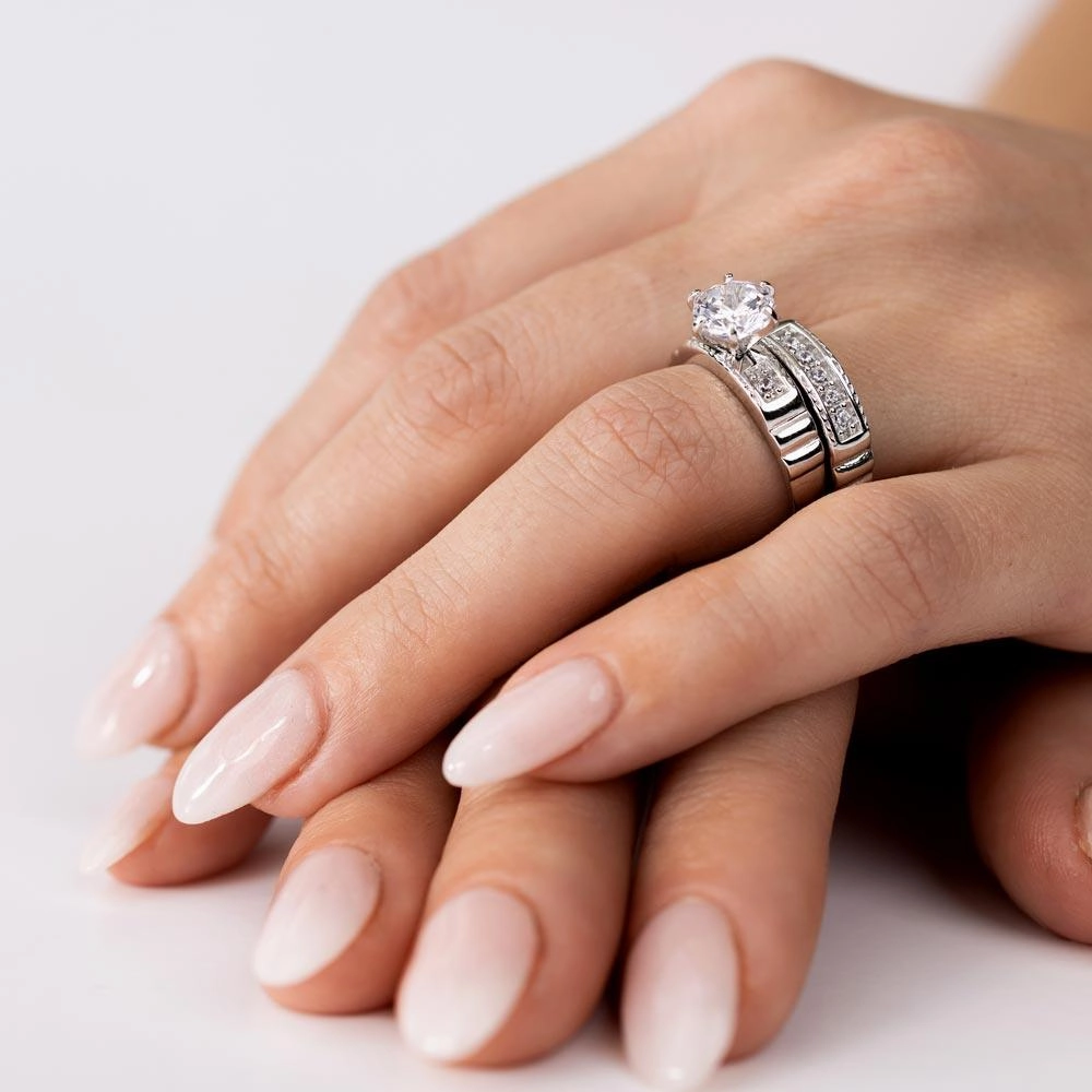 Rhodium Plated 925 Sterling Silver Round CZ Trios Ring - GMR00287