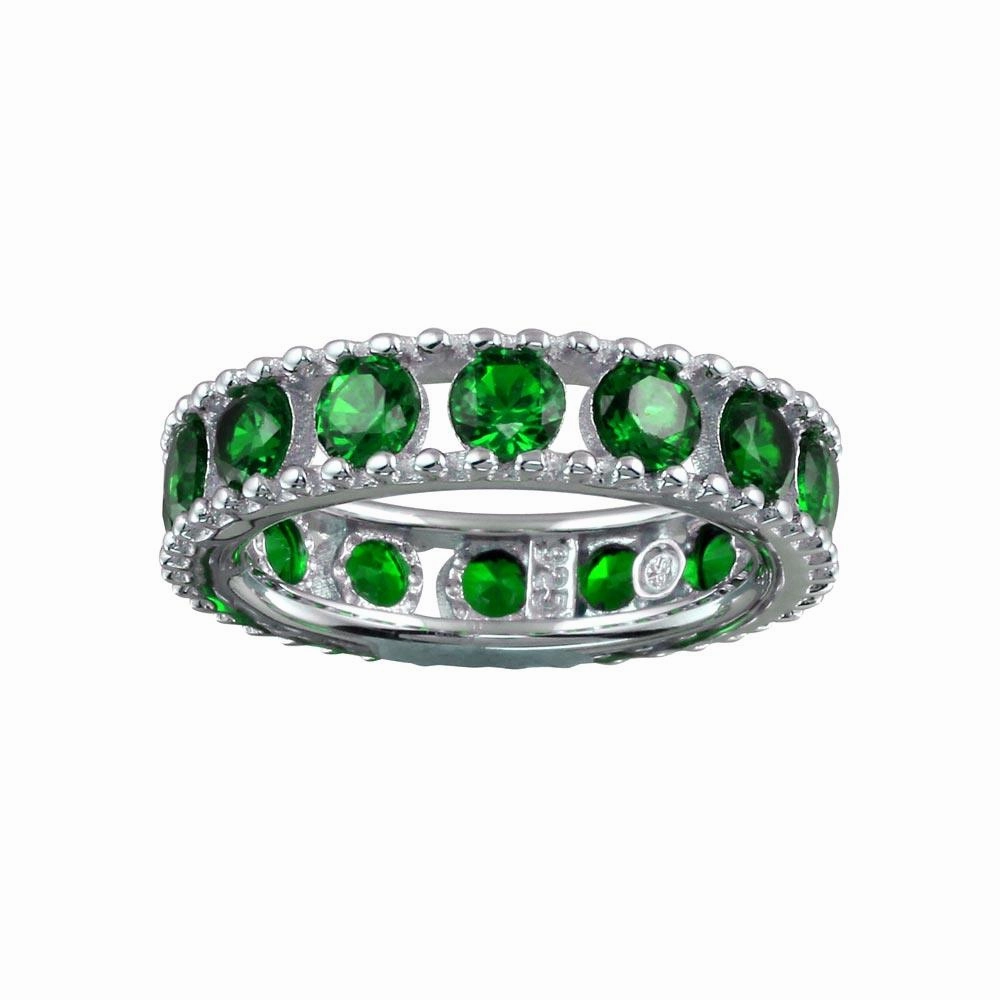 Rhodium Plated 925 Sterling Silver Round Green CZ Band - BGR01293GRN