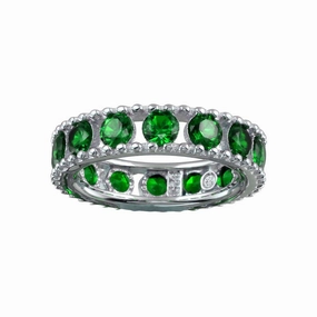 Rhodium Plated 925 Sterling Silver Round Green CZ Band - BGR01293GRN