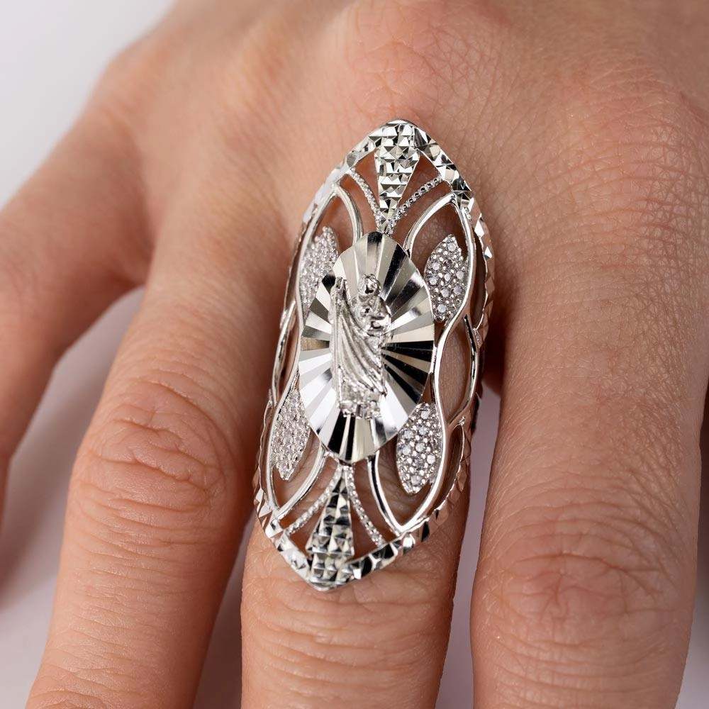 Rhodium Plated 925 Sterling Silver Saint Jude CZ Filigree Ring - GMR00336