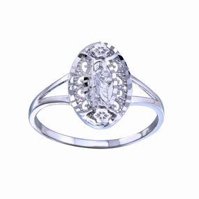 Rhodium Plated 925 Sterling Silver Saint Jude Diamond Cut Ring - GMR00335