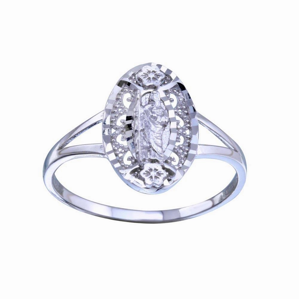 Rhodium Plated 925 Sterling Silver Saint Jude Diamond Cut Ring - GMR00335