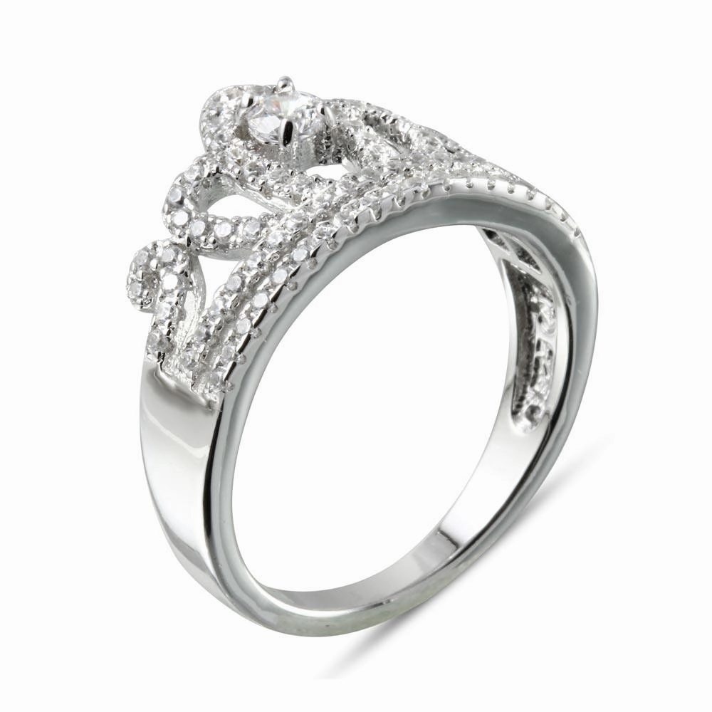 Rhodium Plated 925 Sterling Silver Tiara with CZ Ring - BGR01108