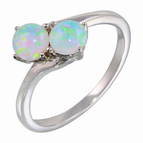 Rhodium Plated 925 Sterling Silver Twin CZ Opal Ring - STR01076