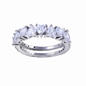 Rhodium Plated 925 Sterling Silver Two Bar Multi Heart CZ Ring  - STR01133RH