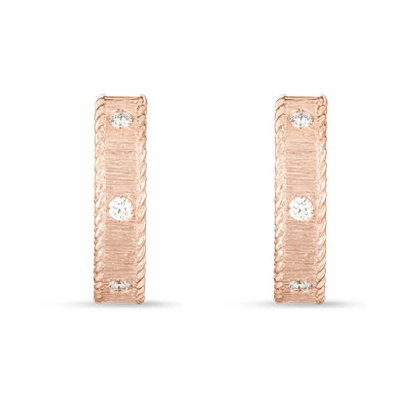 Roberto Coin Princess 18ct Rose Gold Diamond Hoop Earrings D