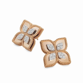 Roberto Coin Princess Flower 18ct Rose Gold Diamond Earrings