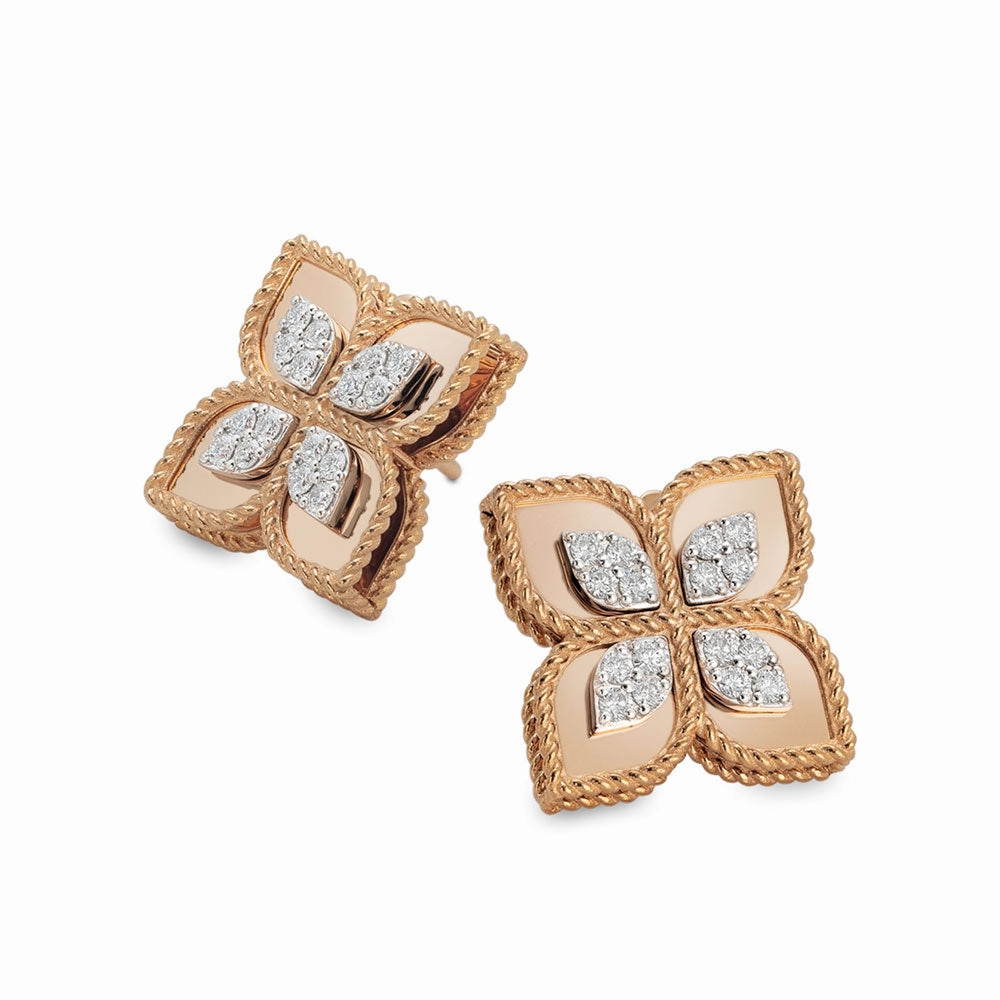 Roberto Coin Princess Flower 18ct Rose Gold Diamond Earrings