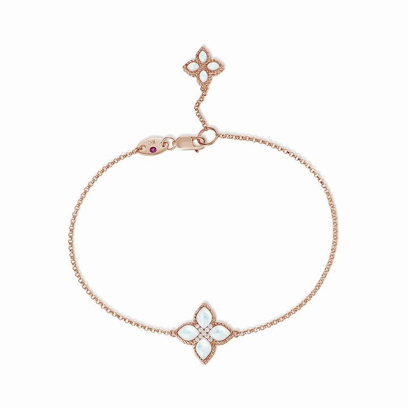Roberto Coin Princess Flower 18ct Rose Gold Diamond Mother of Pearl Bracelet