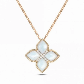 Roberto Coin Princess Flower 18ct Rose Gold Diamond Mother of Pearl Large Pendant