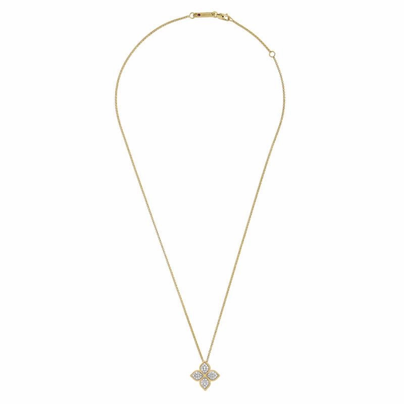 Roberto Coin Princess Flower 18ct Yellow Gold Diamond Pendant Necklace