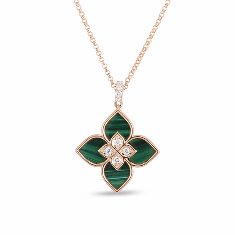 Roberto Coin Venetian Princess 18ct Rose Gold Diamond Malachite Necklace