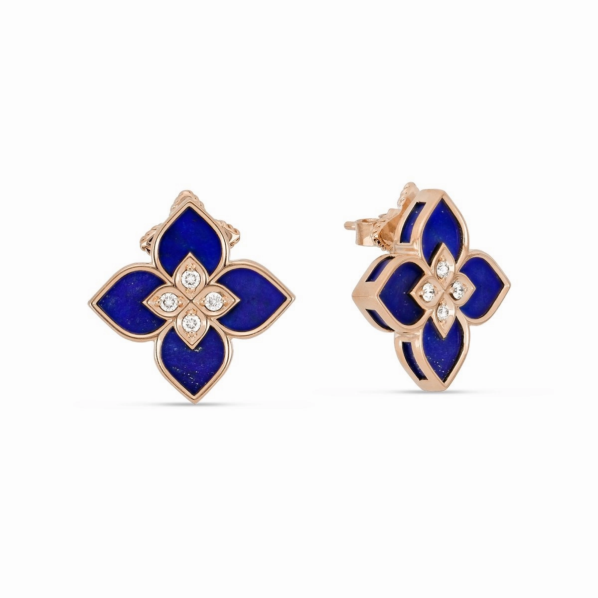 Roberto Coin Venetian Princess 18ct Rose Gold Lapis Lazuli Diamond Stud Earrings