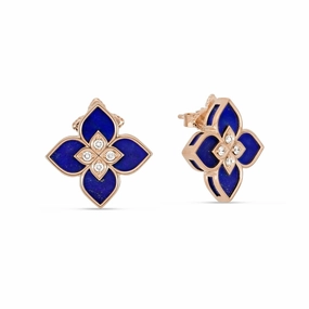 Roberto Coin Venetian Princess 18ct Rose Gold Lapis Lazuli Diamond Stud Earrings