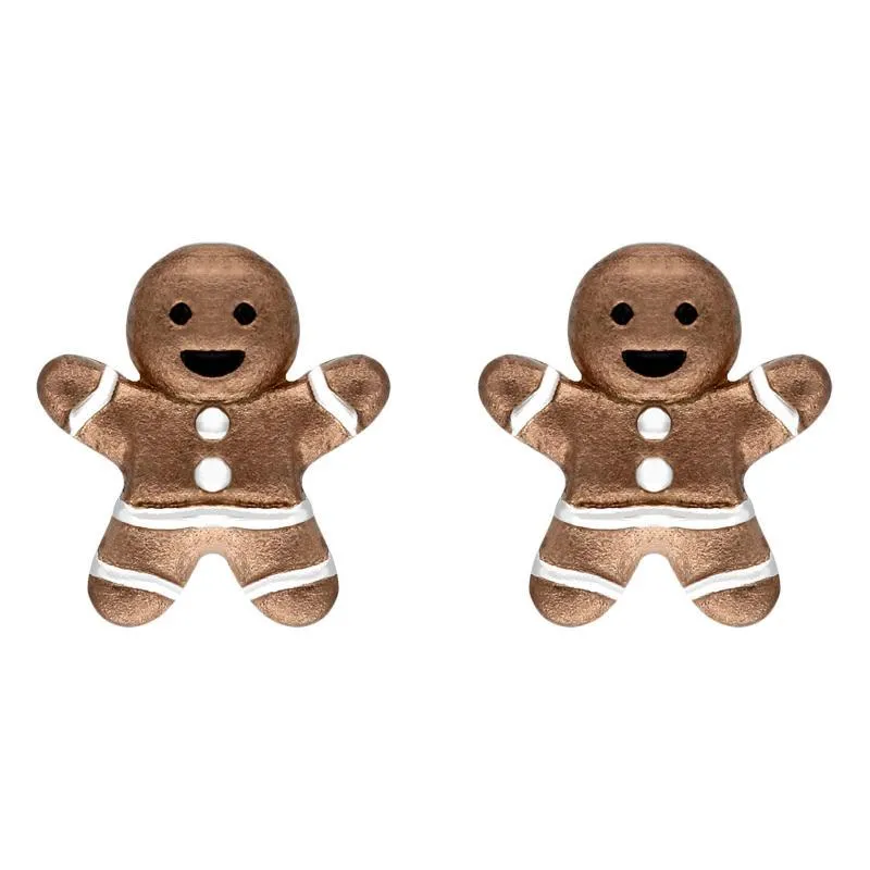 Rose Gold Plated Sterling Silver Gingerbread Man Stud Earrings