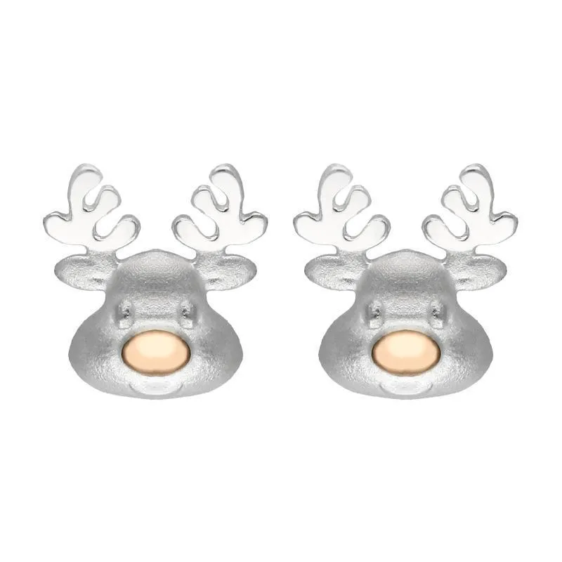Rose Gold Plated Sterling Silver Reindeer Face Stud Earrings