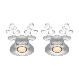 Rose Gold Plated Sterling Silver Reindeer Face Stud Earrings