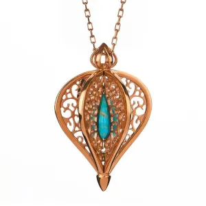 Rose Gold Plated Sterling Silver Turquoise Flore Filigree Small Necklace