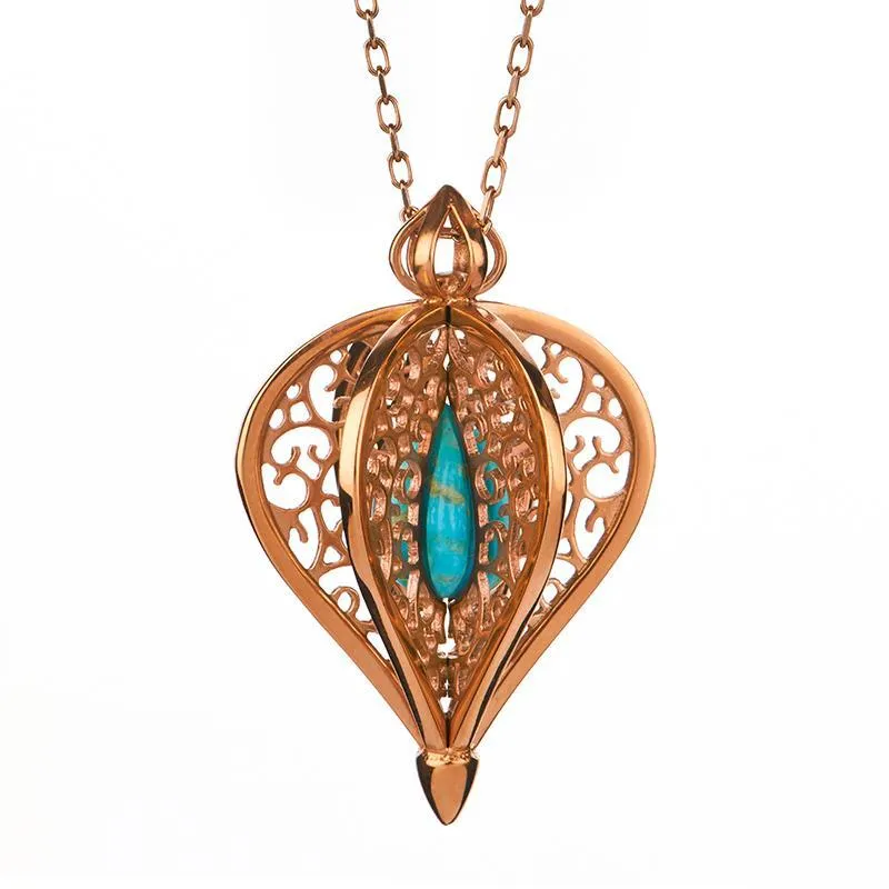 Rose Gold Plated Sterling Silver Turquoise Flore Filigree Small Necklace