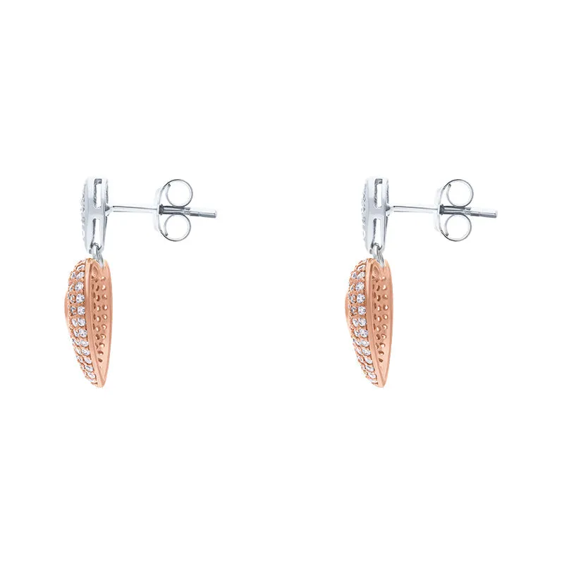 Rose Gold Sterling Silver Plated Heart Drop Earrings
