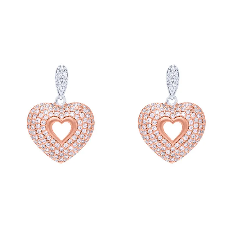 Rose Gold Sterling Silver Plated Heart Drop Earrings