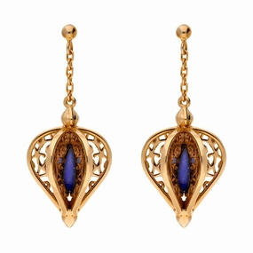 Rose Gold Plated Sterling Silver Lapis Lazuli Flore Filigree Drop Earrings