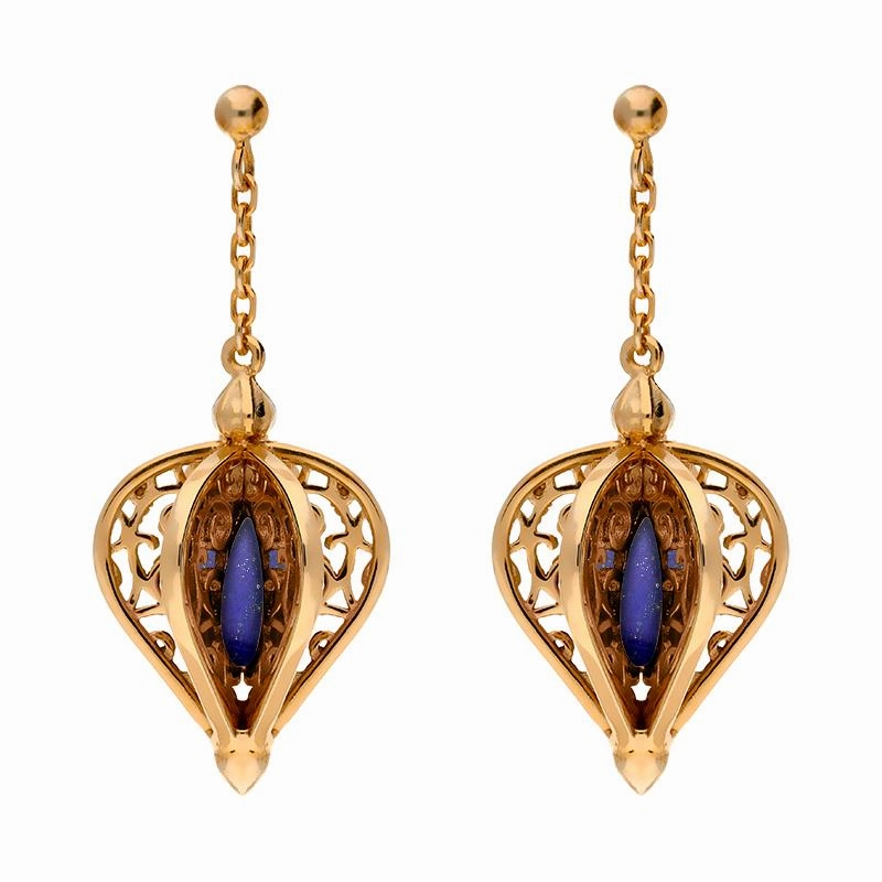 Rose Gold Plated Sterling Silver Lapis Lazuli Flore Filigree Drop Earrings