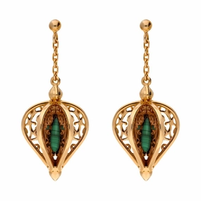 Rose Gold Plated Sterling Silver Malachite Flore Filigree Drop Earrings