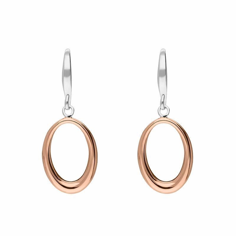 Rose Gold Plated Sterling Silver Open Oval Infinity Drop Earrings