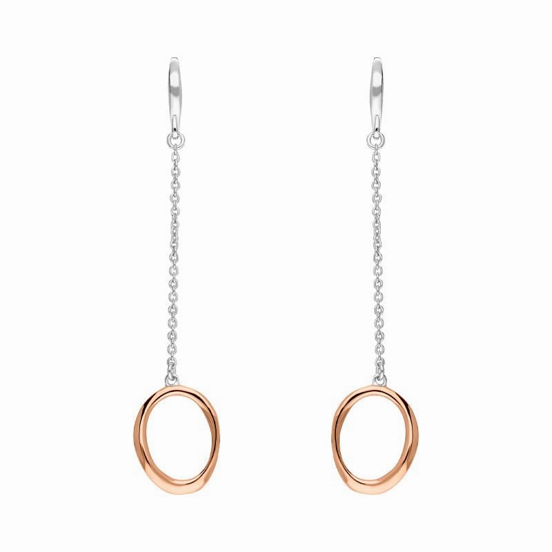 Rose Gold Plated Sterling Silver Open Oval Infinity Long Drop Earrings