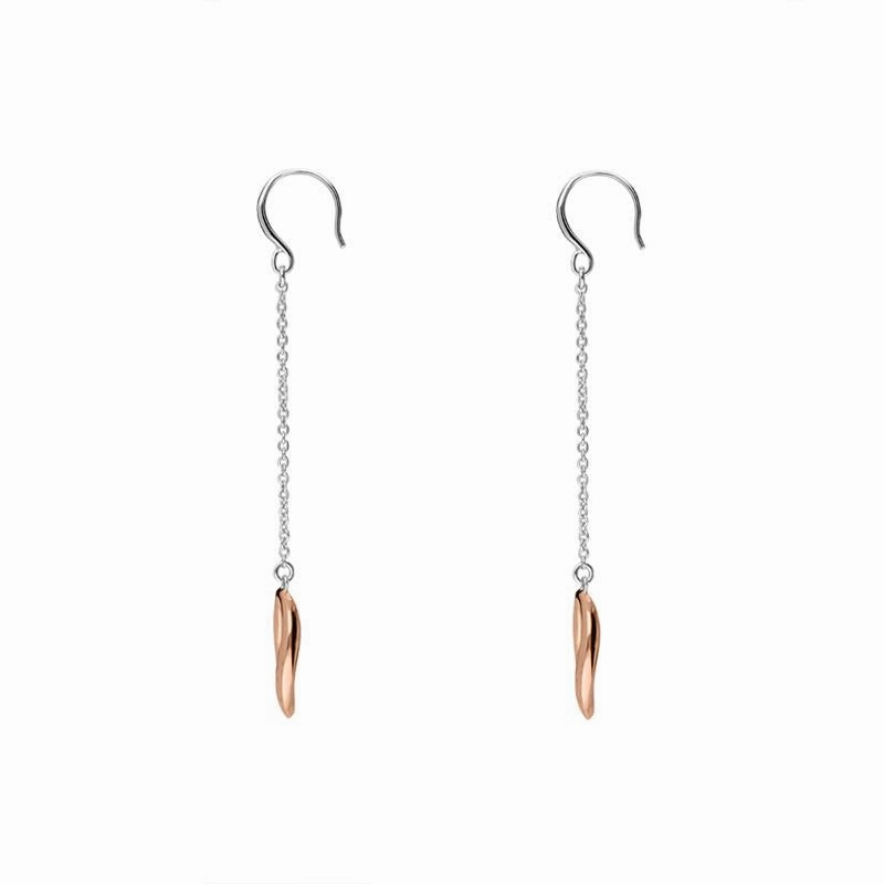 Rose Gold Plated Sterling Silver Open Oval Infinity Long Drop Earrings