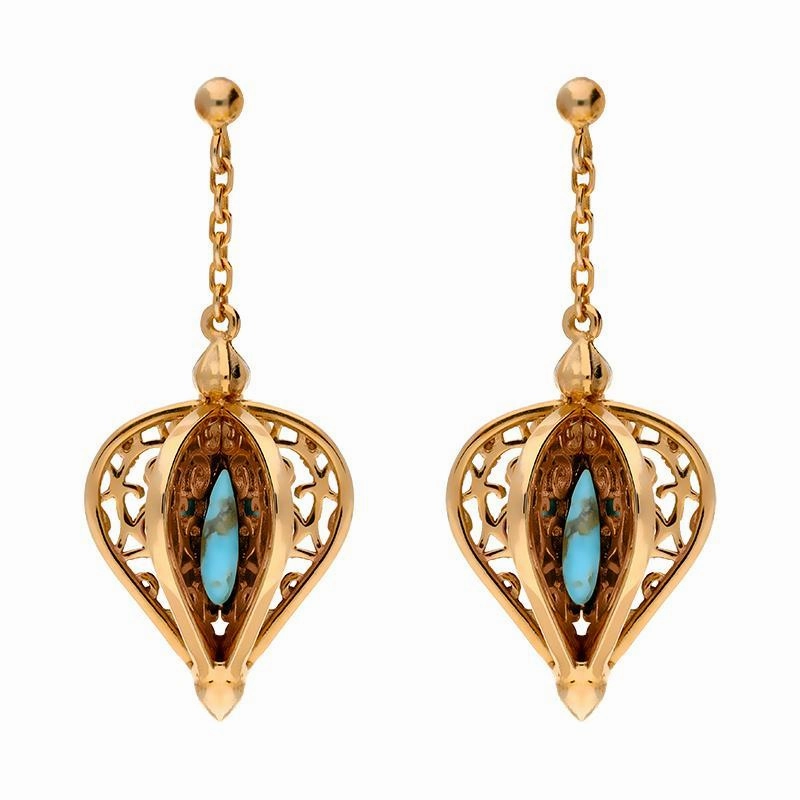 Rose Gold Plated Sterling Silver Turquoise Flore Filigree Drop Earrings