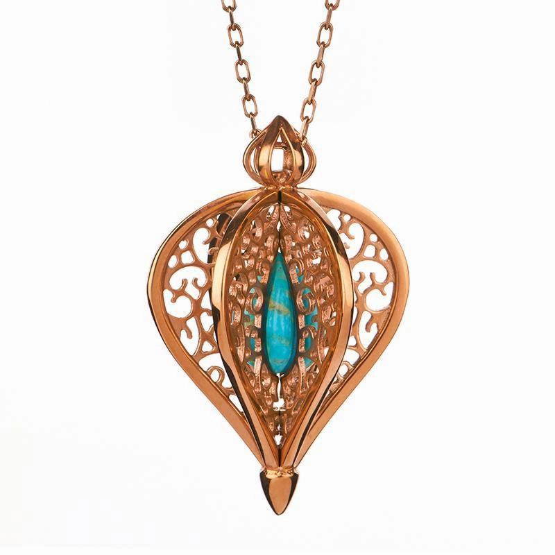 Rose Gold Plated Sterling Silver Turquoise Flore Filigree Small Necklace