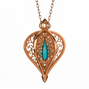 Rose Gold Plated Sterling Silver Turquoise Flore Filigree Small Necklace