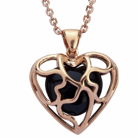Rose Gold Plated Whitby Jet Heart Cage Necklace