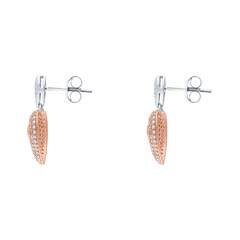 Rose Gold Sterling Silver Plated Heart Drop Earrings